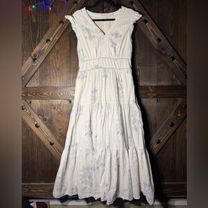 Lucky Brand Ivory Floral Tiered Midi Dress Size L